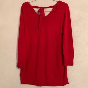 Talbots Pima Cotton Knit Ties V-Neck Red  Women’s Sweater Tunic Size M